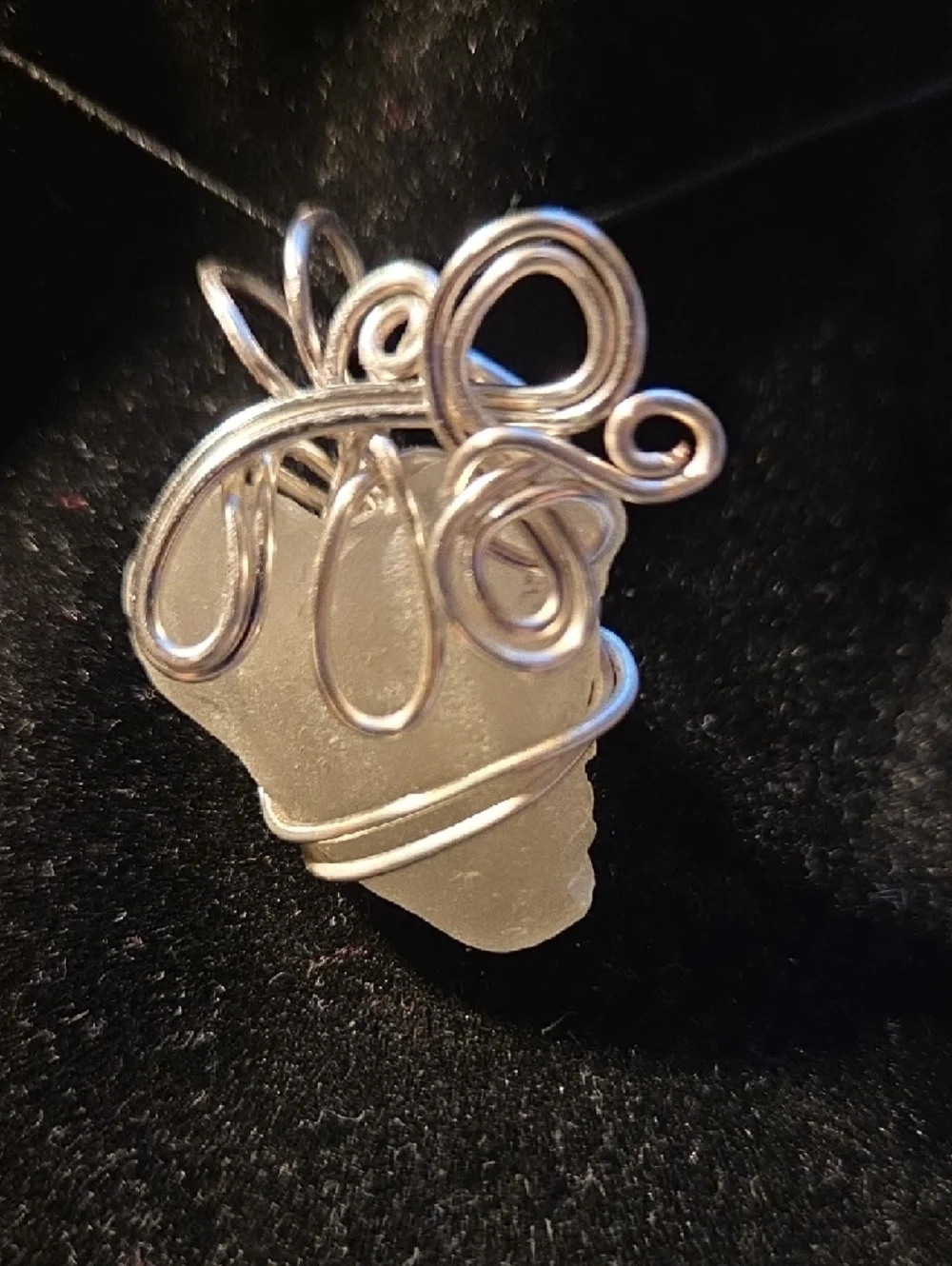 Silver Tone Wire-Wrapped Sea Glass Pendant - Picture 4 of 5